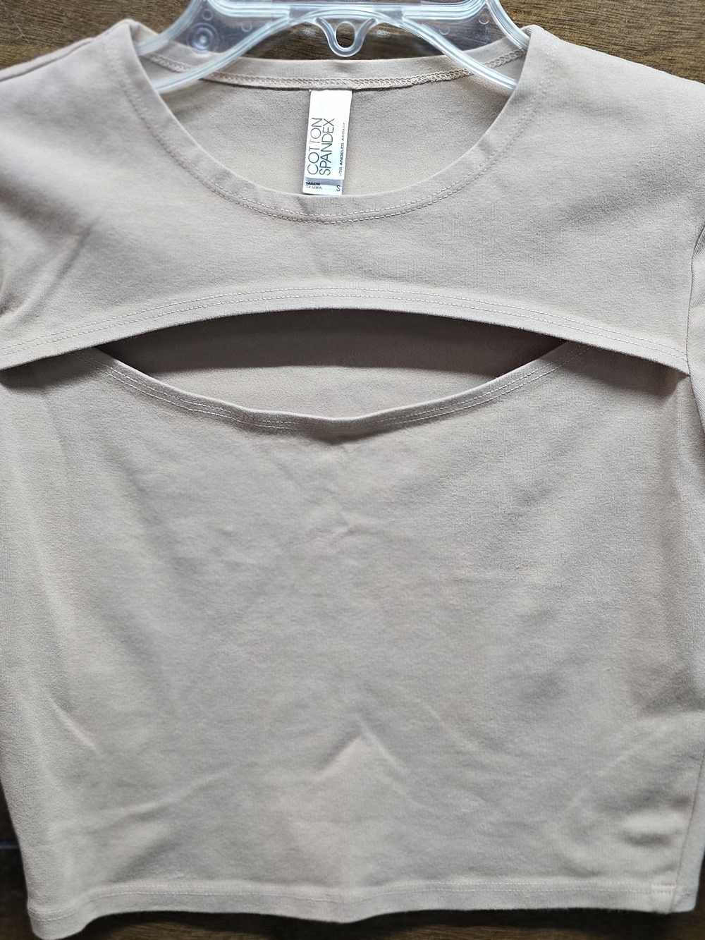 Los Angeles Apparel Beige Cutout Crop Top S
